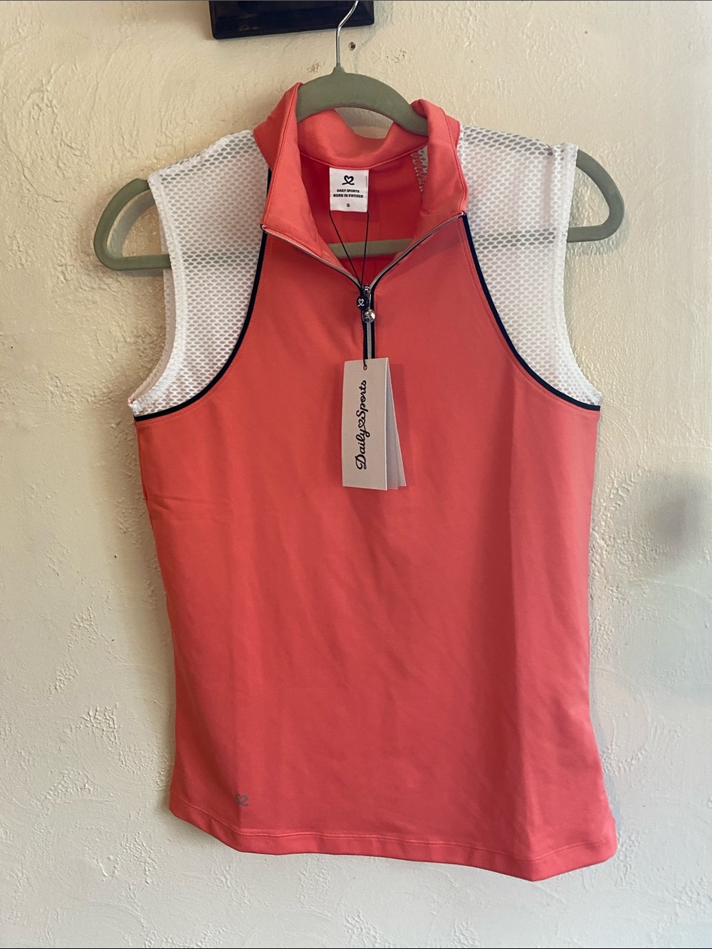 Daily Sports Coral Sleeveless Zip Golf Polo with White Mesh